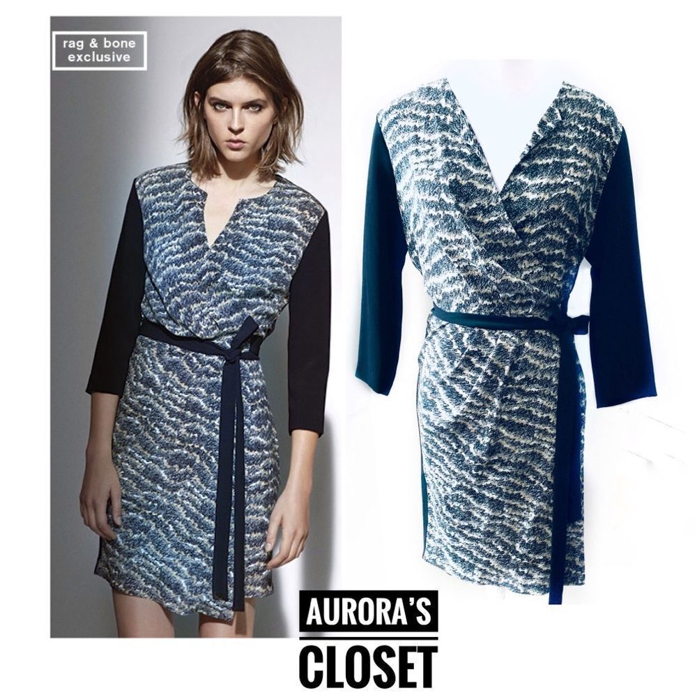 rag & bone Black and Blue Long Sleeve Dress